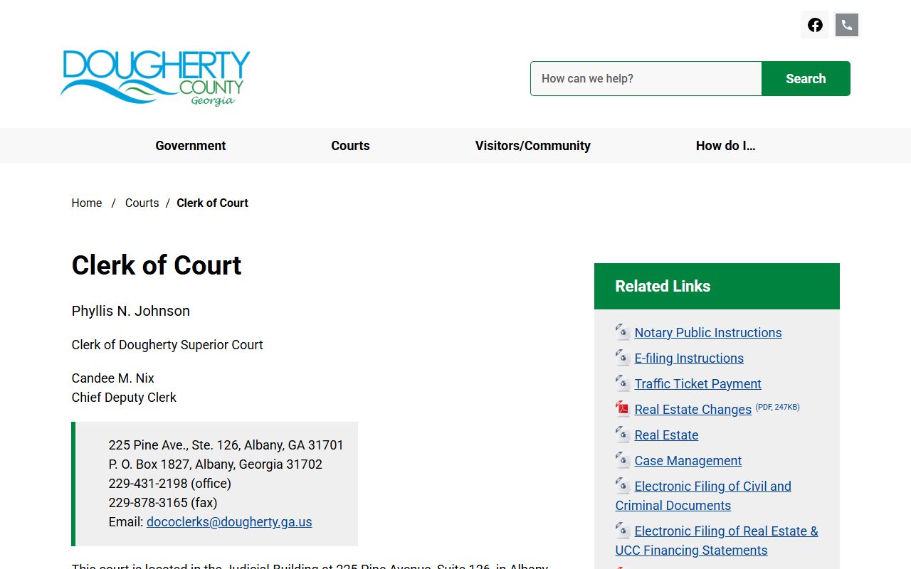 Dougherty County court records Clerk of Court case search page