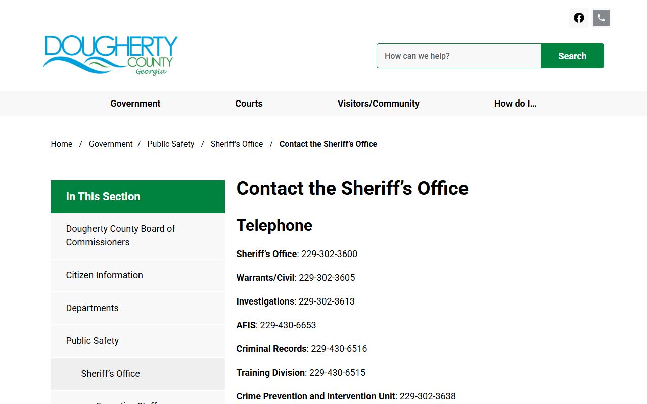 Dougherty County inmate records sheriff contact and open records page